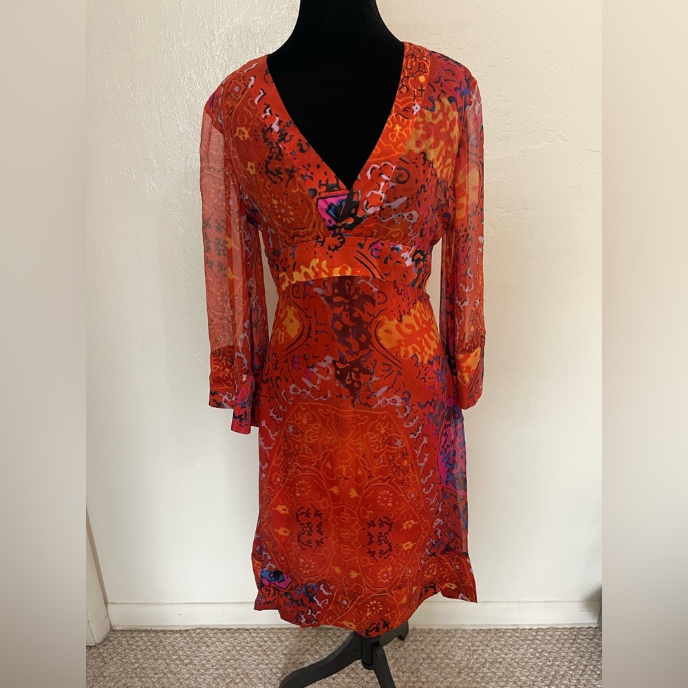 Diane Von Furstenberg Vibrant Red and Orange Long Sleeve Dress